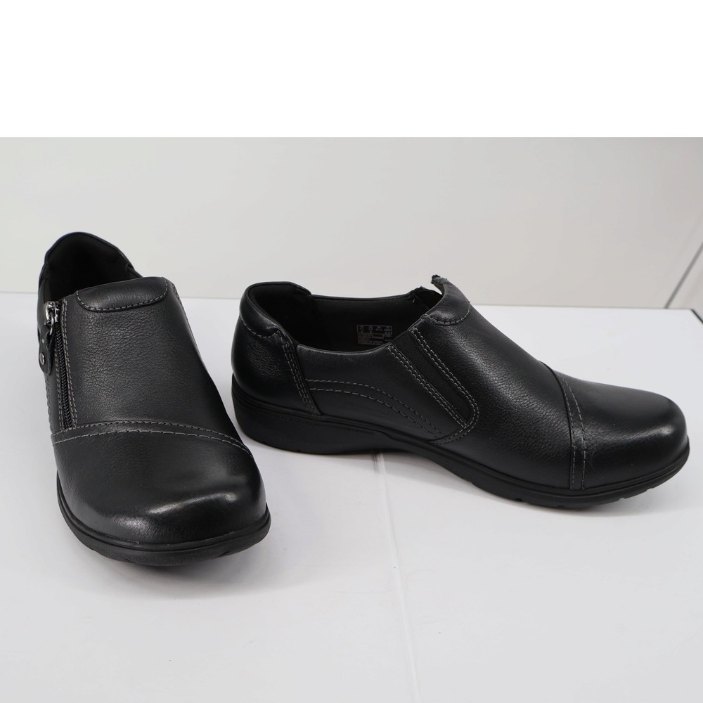 Clarks Carleigh Ray Black Leather Slip On Loafers Wide Width 10‎ W Comfort New